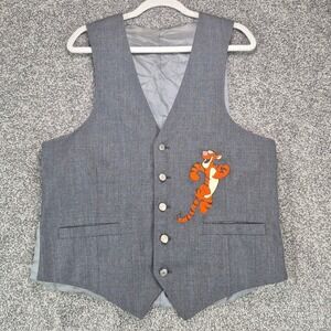 Vintage 1992 Too Cute Disney Tigger Waistcoat Vest Mens S/M Gray Made in USA